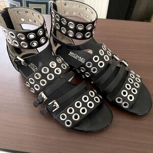 Michael Kors Black Edgy Sandals with Metallic Detailing